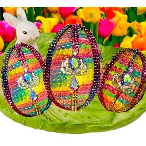 Easter Egg Set 3, Rainbow Sequence Luxury Eggs, Spring Basket Eggs, decoration